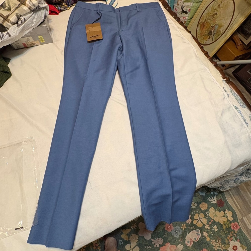 Burberry Steel Blue Mohair Wool Classic Trousers Mens IT 52 US 42 8023725 NEW
